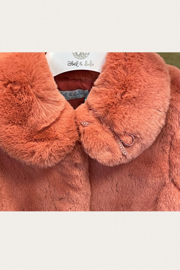 Abel & Lula Girls Coral Faux Fur Coat | HONEYPIEKIDS | Kids Boutique Clothing