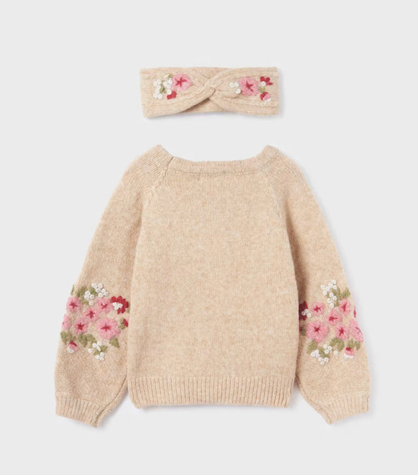 HONEYPIEKIDS | Abel & Lula Girls Embroidered Knit Sweater & Matching Knit Headband