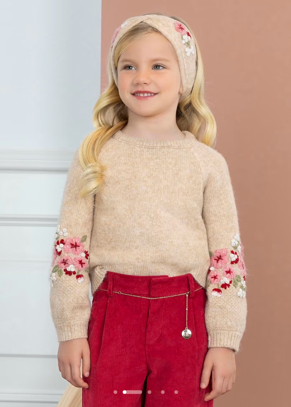 Abel & Lula Girls Embroidered Knit Sweater & Matching Knit Headband | HONEYPIEKIDS 