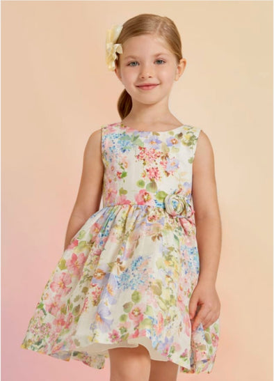 Abel and Lula Girls Floral Printed Linen Dress | HONEYPIEKIDS | Kids Boutique Clothing