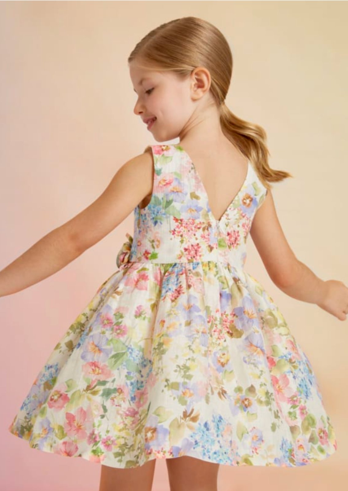 Abel & Lula Girls Floral Printed Linen Dress | HONEYPIEKIDS 