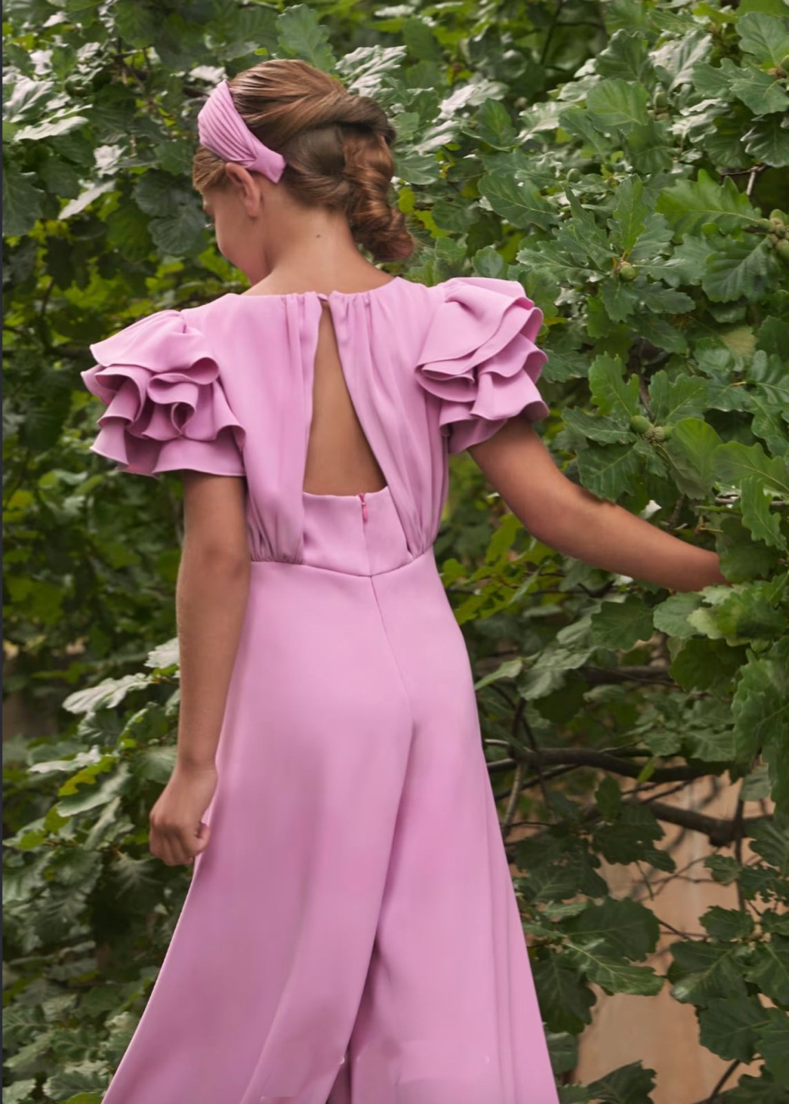 Abel & Lula Girls Mauve Crepe Ruffle Shoulder Jumpsuit | HONEYPIEKIDS 