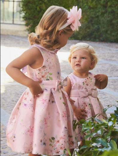 Abel and Lula Girls Pink Floral Mikado Dress | HONEYPIEKIDS