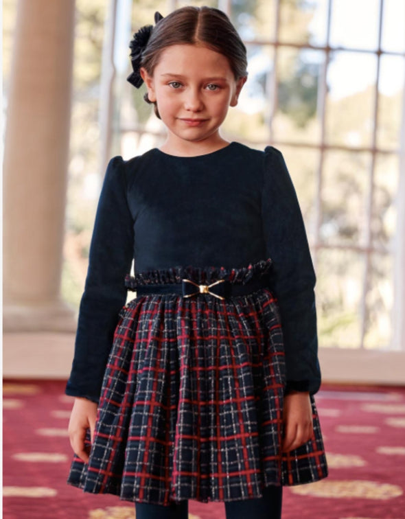 Abel & Lula Girls Plaid And Tulle Combination Dress | HONEYPIEKIDS | Kids Boutique Clothing