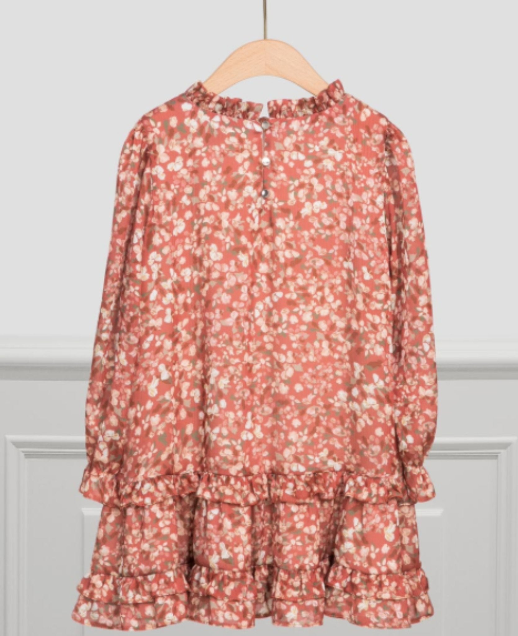 Abel & Lula Girls Printed Bambula Terracotta Dress | HONEYPIEKIDS 