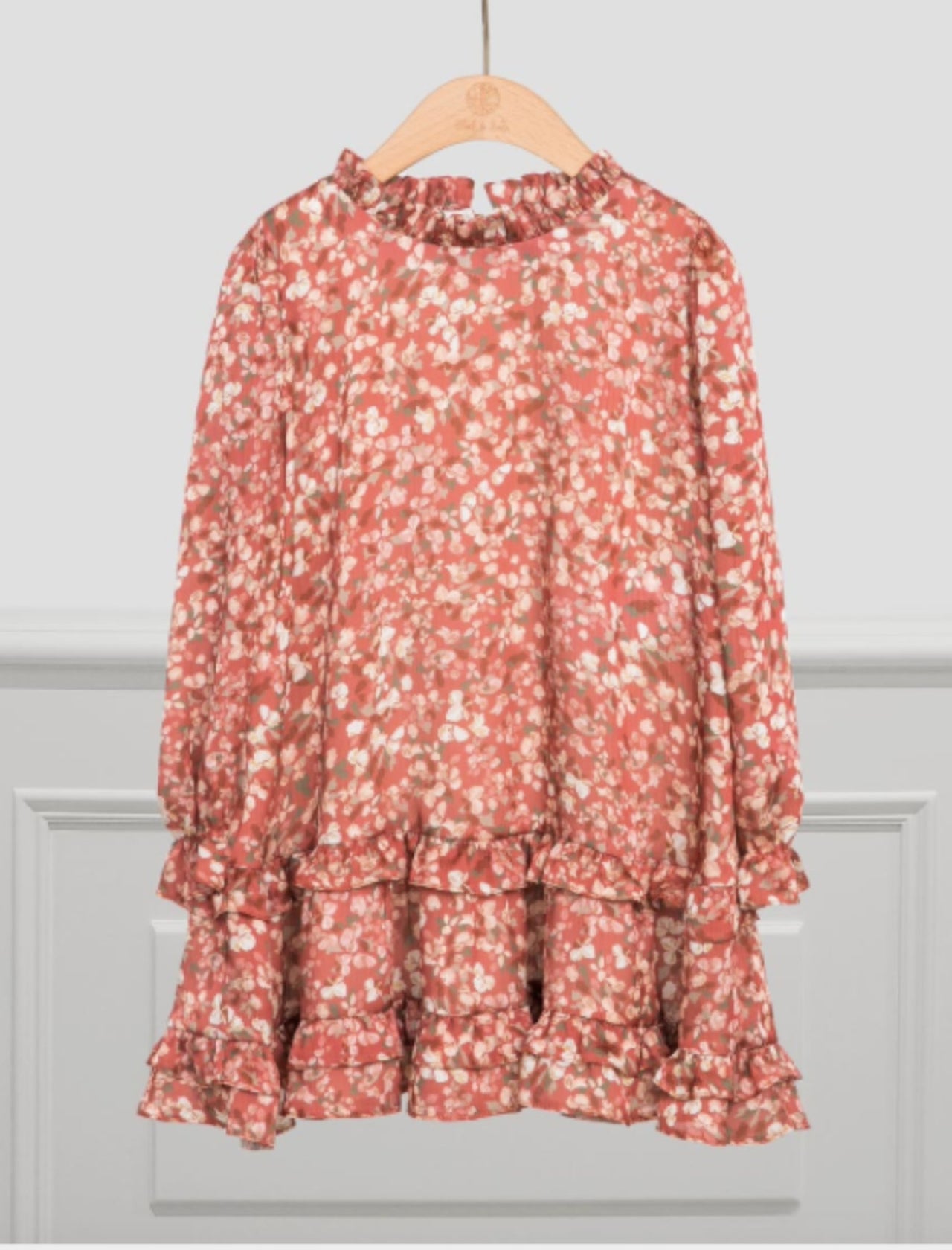Abel & Lula Girls Printed Bambula Terracotta Dress | HONEYPIEKIDS 