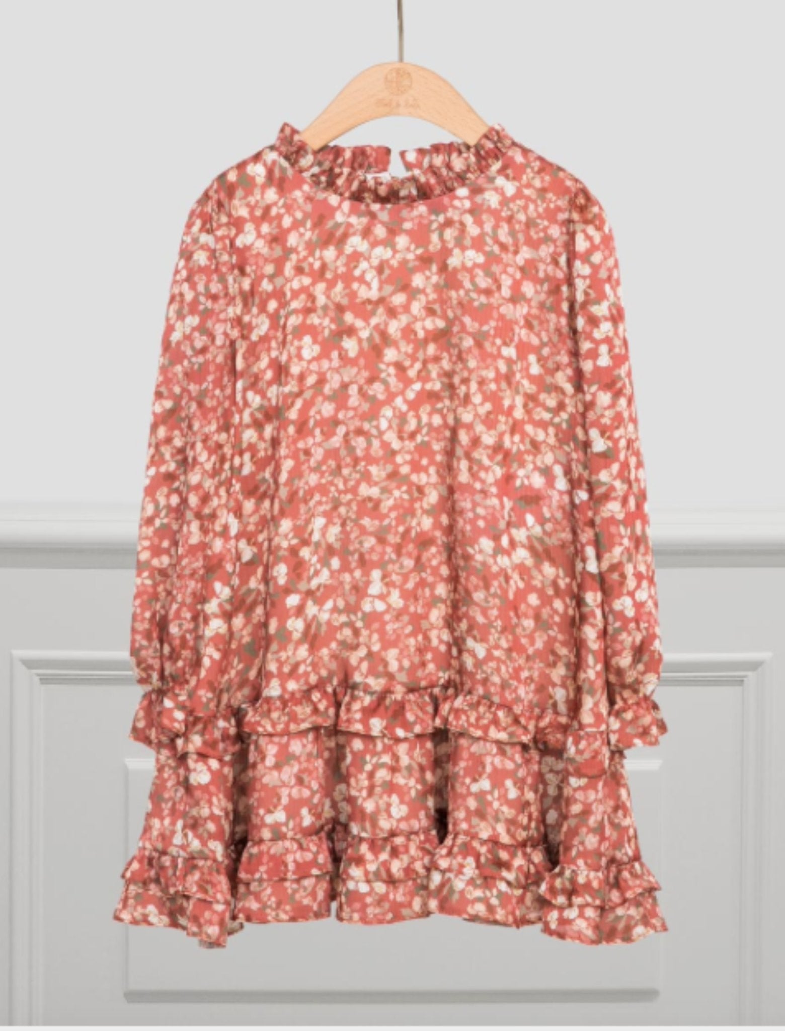 Abel & Lula Girls Printed Bambula Terracotta Dress | HONEYPIEKIDS 