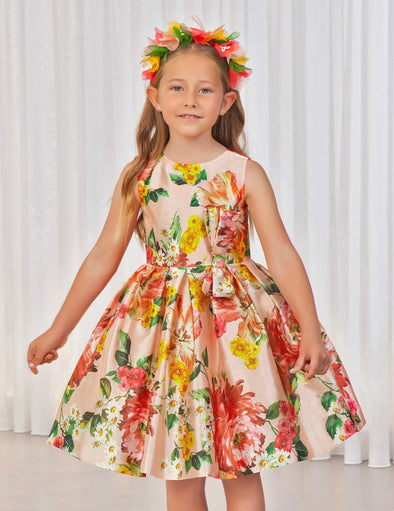 Abel and Lula Girls Printed Floral Sleeveless Dress | HONEYPIEKIDS | Kids Boutique Clothing