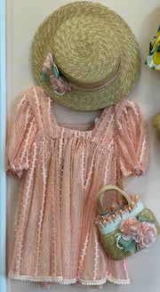 Abel & Lula Girls Salmon Tulle Embroidered Dress | HONEYPIEKIDS 