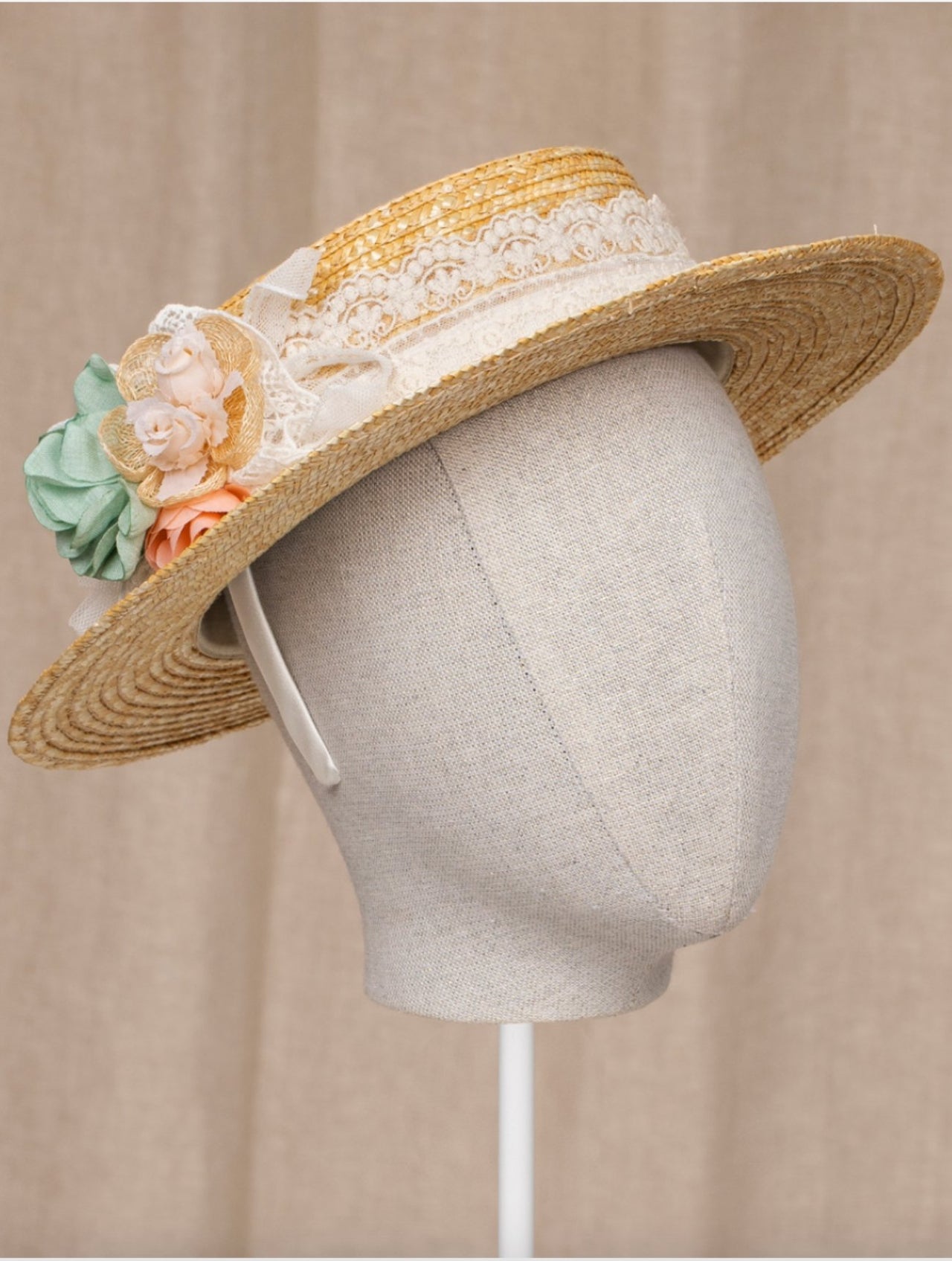 Abel & Lula Girls Straw Salmon & Mint Flower Hat | HONEYPIEKIDS 