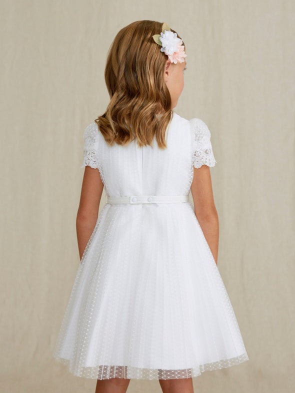 Abel and Lula Girls White Pleated Tulle Dress | HONEYPIEKIDS | Kids Boutique Clothing
