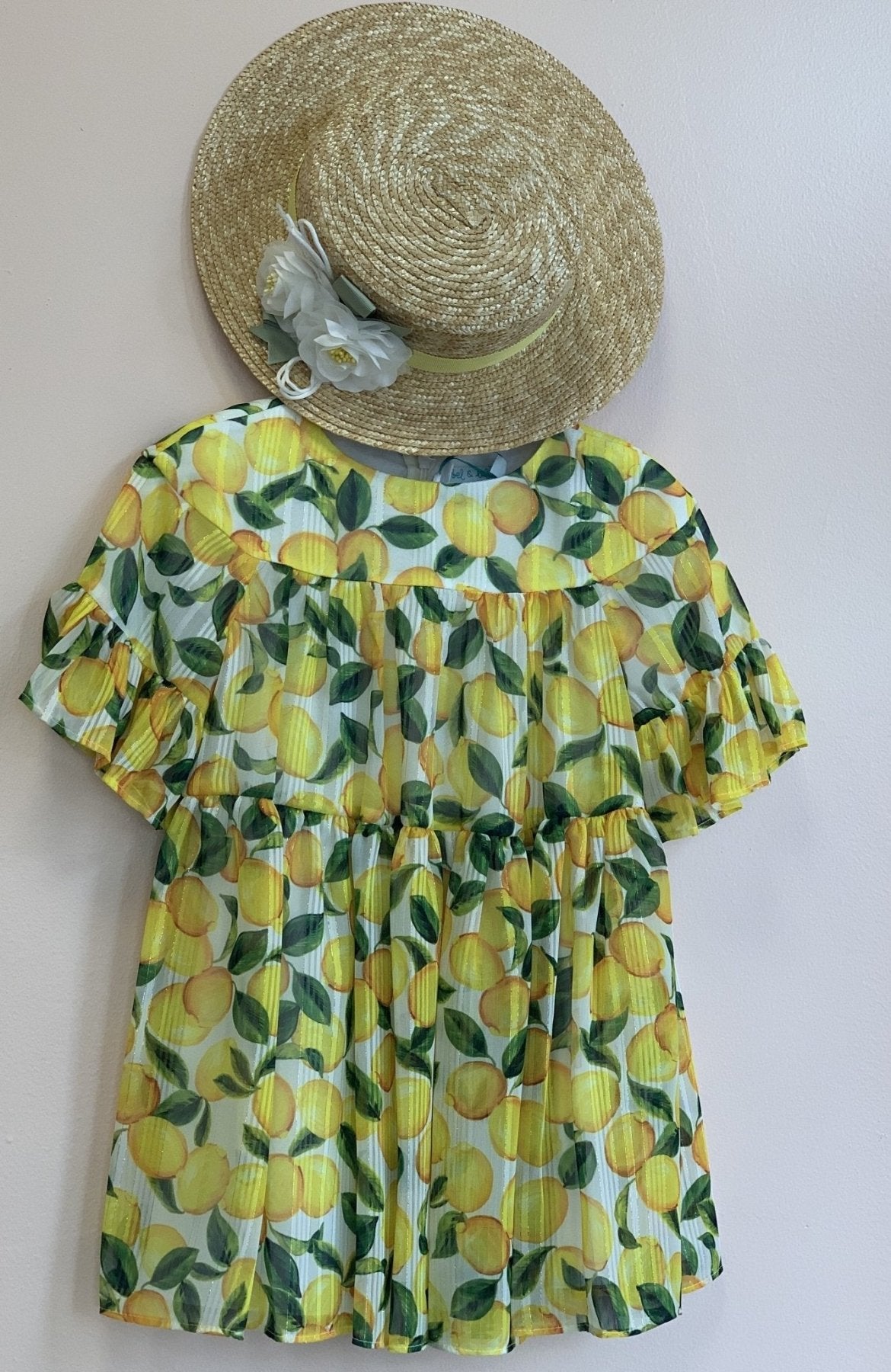 Abel & Lula Girls Yellow Lemon Printed Chiffon Dress | HONEYPIEKIDS 