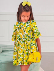 Abel & Lula Girls Yellow Lemon Printed Chiffon Dress | HONEYPIEKIDS 