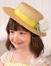 Abel & Lula Girls Yellow Ribbon Canotier Flowers Hat | HONEYPIEKIDS 