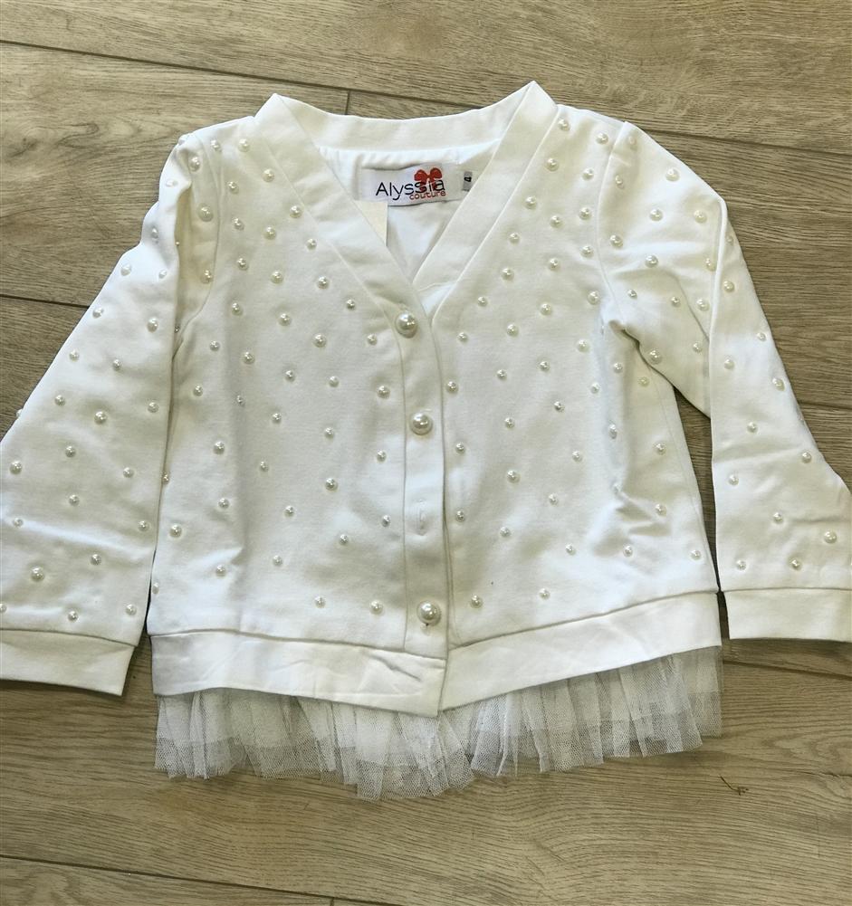Alyssia Couture Girls Cream Pearl Cardigan | HONEYPIEKIDS 