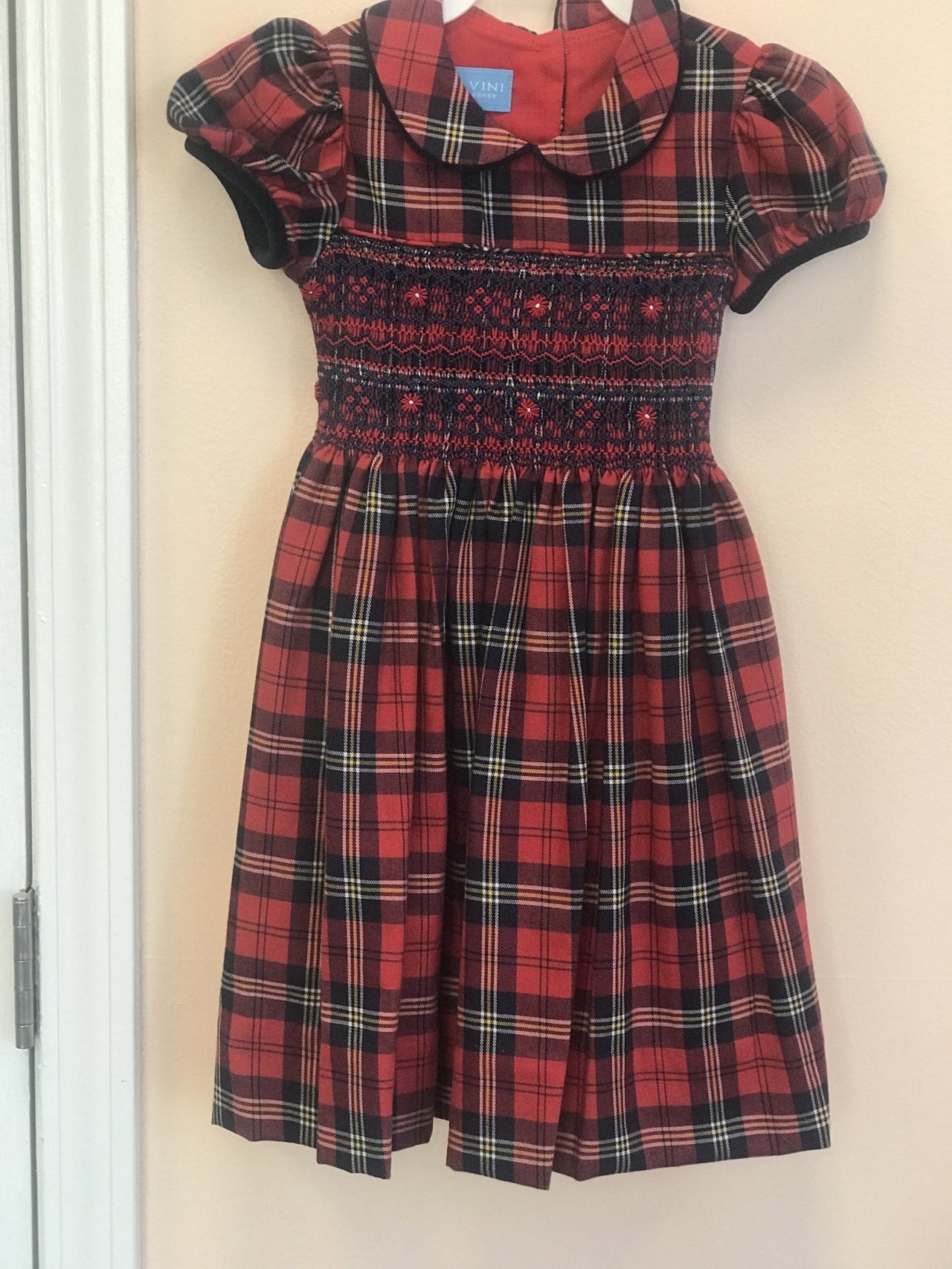 Anavini Infant to Youth Girls Red Plaid Embroidered Dress | HONEYPIEKIDS 