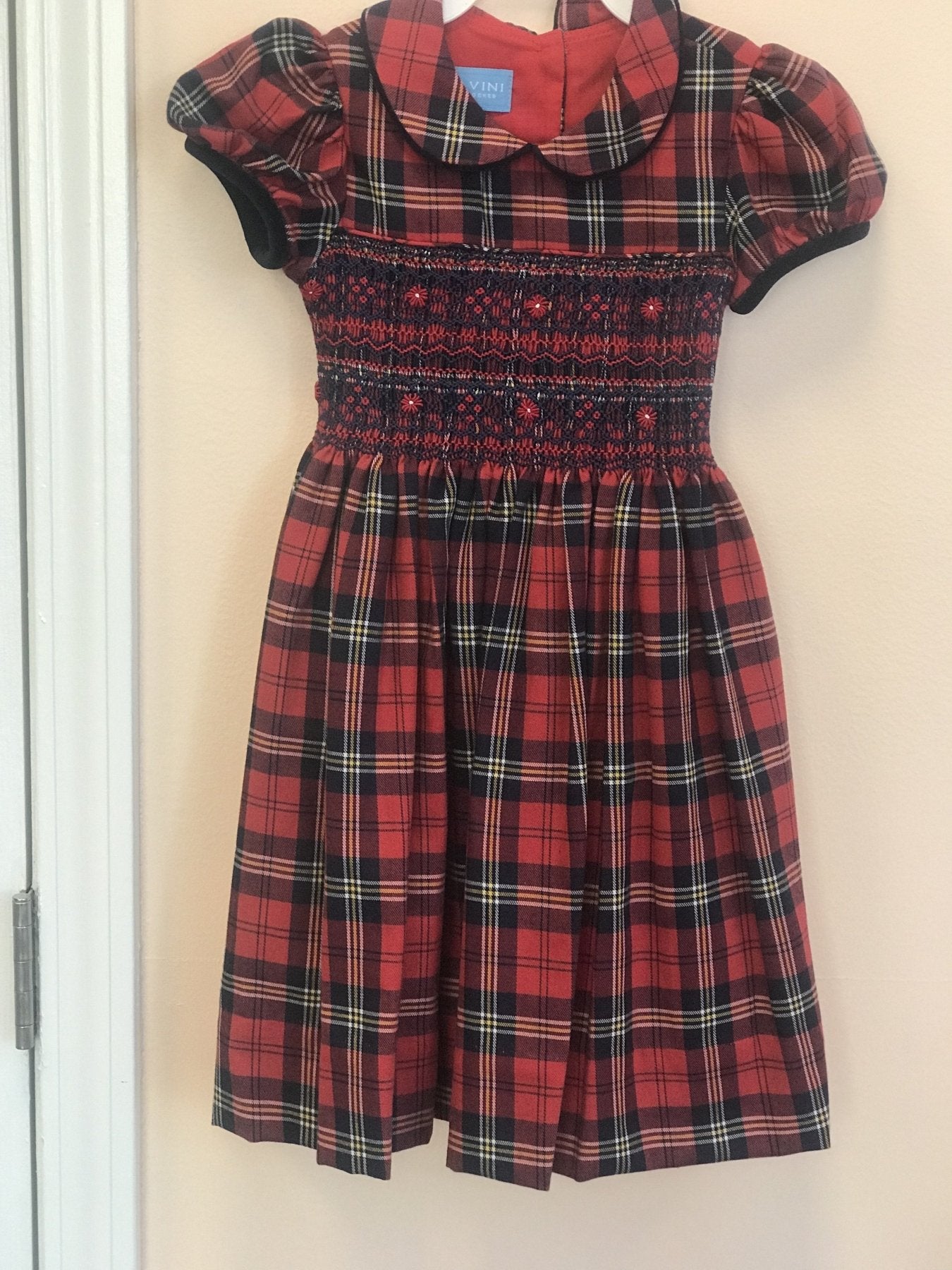 Anavini Infant to Youth Girls Red Plaid Embroidered Dress | HONEYPIEKIDS 