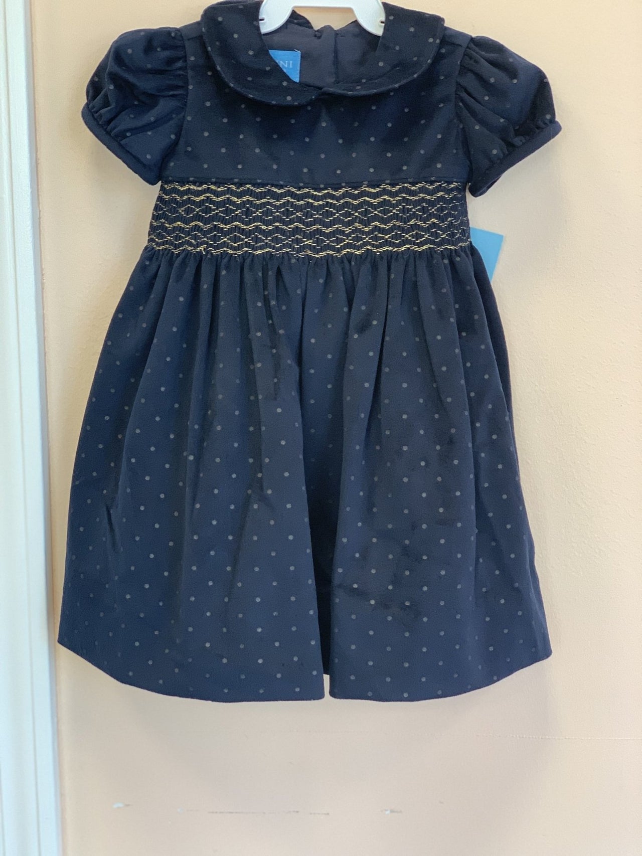 Anavini Infant & Toddler Girls Blue Dot Embroidered Hand Smocked Dress | HONEYPIEKIDS 