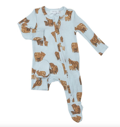 Angel Dear Baby Boys Highland Cattle 2 Way Zipper Footie Sleeper Pajamas | HONEYPIEKIDS 