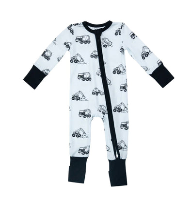 Angel Dear Baby Earth Movers 2-Way Zipper Romper Pajamas | HONEYPIEKIDS 