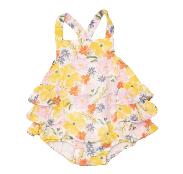 Angel Dear Baby Girl Floral Ruffle Organic Cotton Sunsuit | HONEYPIEKIDS | Kids Boutique 