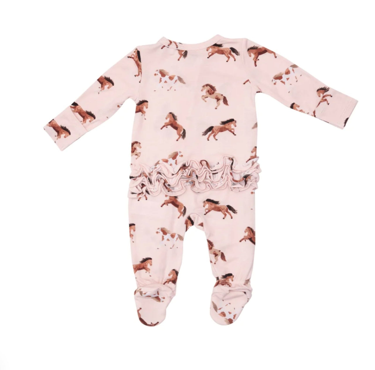 Angel Dear Baby Pink Horses 2 Way Ruffle Back Footed Sleeper | HONEYPIEKIDS 