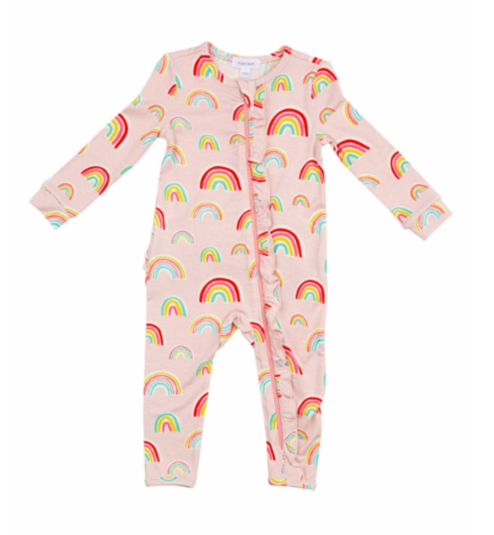 Angel Dear Baby Rainbows Ruffle Bamboo Zipper Romper Sleeper | HONEYPIEKIDS 