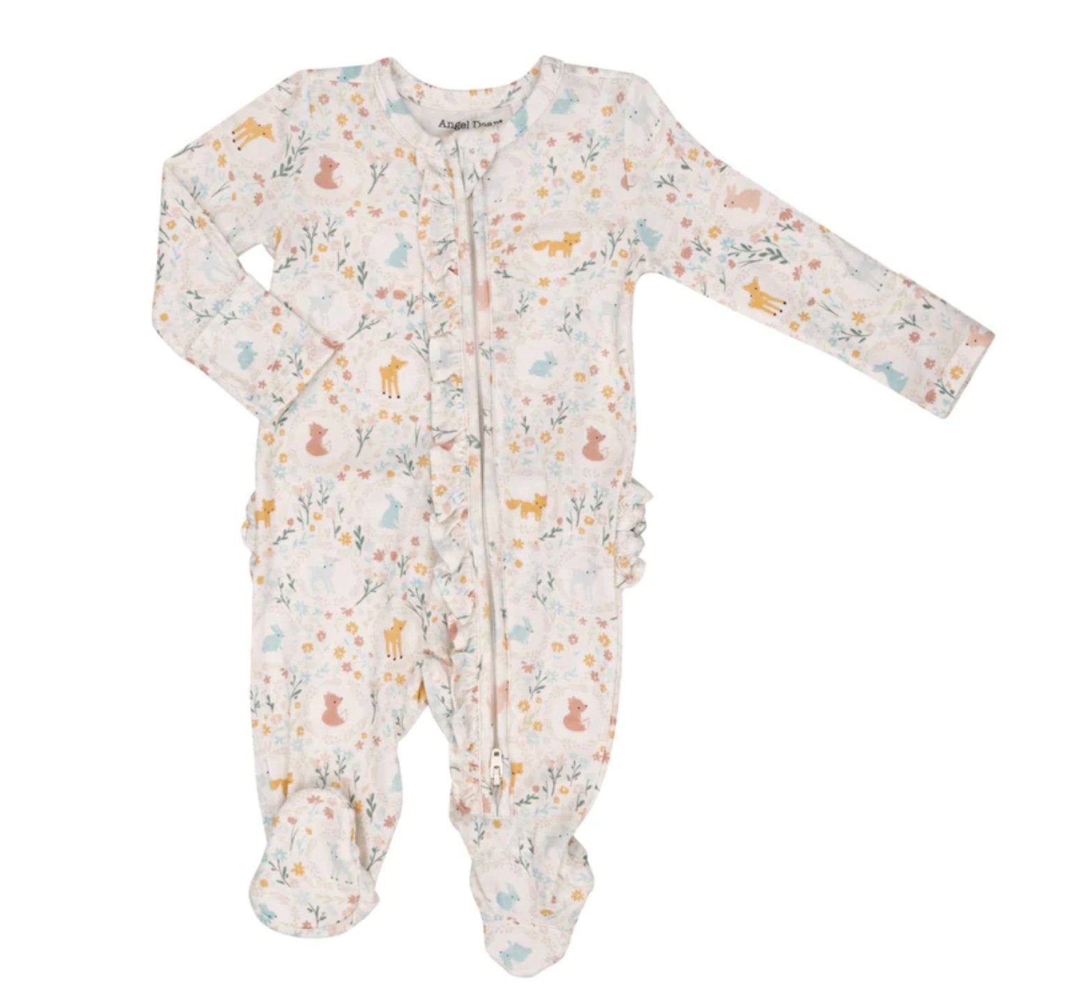 Angel Dear Baby WOODLAND CAMEOS Bamboo Zipper Ruffle Footie | HONEYPIEKIDS 