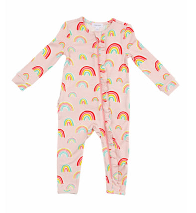 Angel Dear Baby Girls Rainbows Ruffle Bamboo Zipper Romper Sleeper | HONEYPIEKIDS | Kids Boutique 