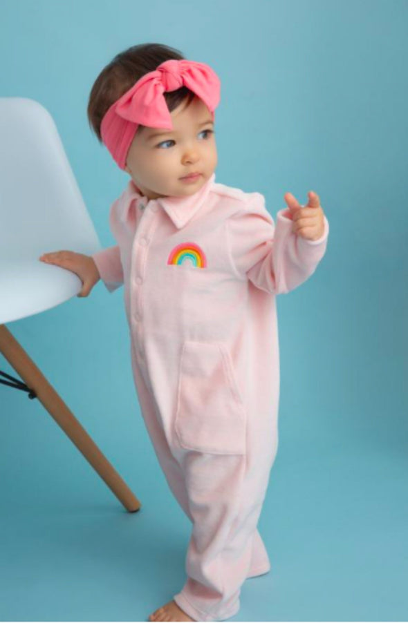 Angel Dear Baby Girls Pink Velour Jumpsuit | HONEYPIEKIDS | Kids Boutique Clothing