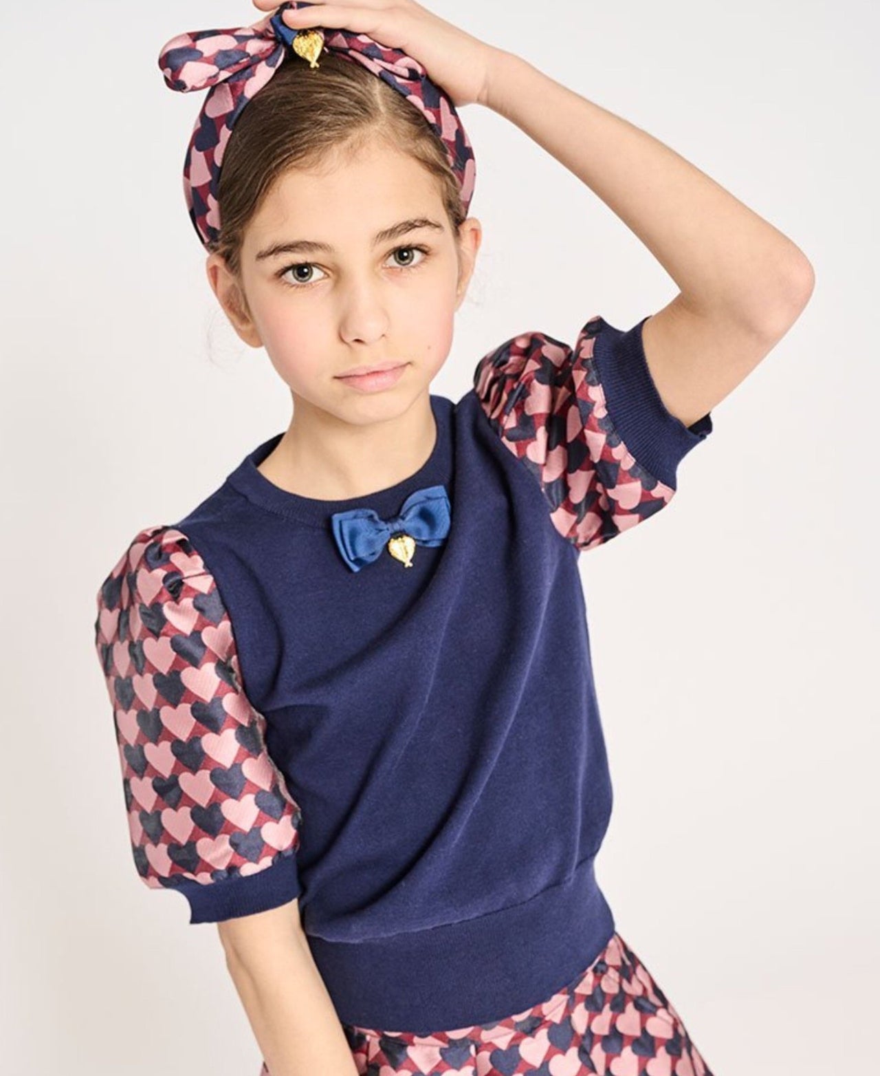 Angel's Face Girls Anais Knitted Navy Hearts Top | HONEYPIEKIDS 