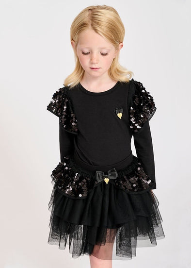 Angel's Face Girls Black Cassia Sequin Shoulder Top | HONEYPIEKIDS | Kids Boutique Clothing