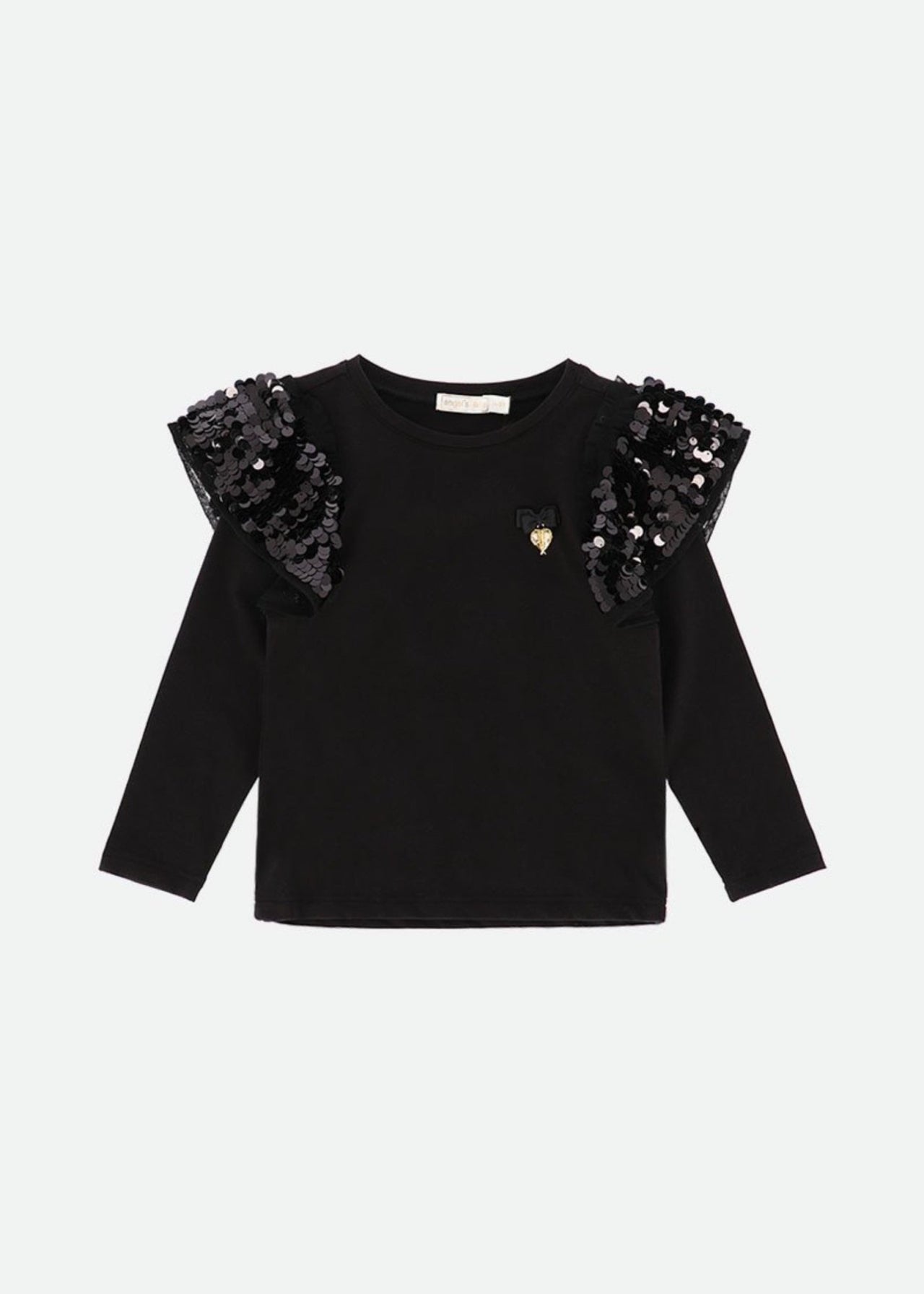 Angel's Face Girls Black Cassia Sequin Shoulder Top | HONEYPIEKIDS 