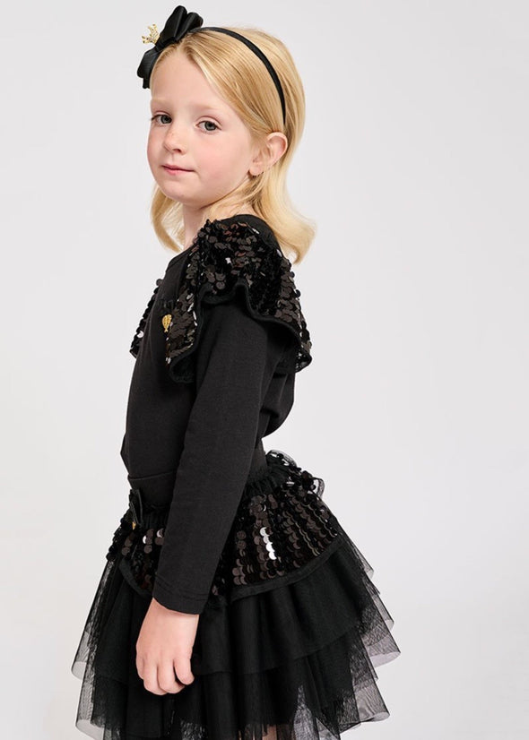 Angel's Face Girls Black Cassia Sequin Shoulder Top | HONEYPIEKIDS | Kids Boutique Clothing