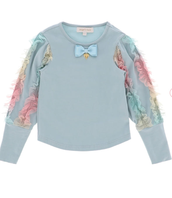 Angel's Face Girls Harlie Rainbow Top In Duck Egg Color | HONEYPIEKIDS | Kids Boutique Clothing