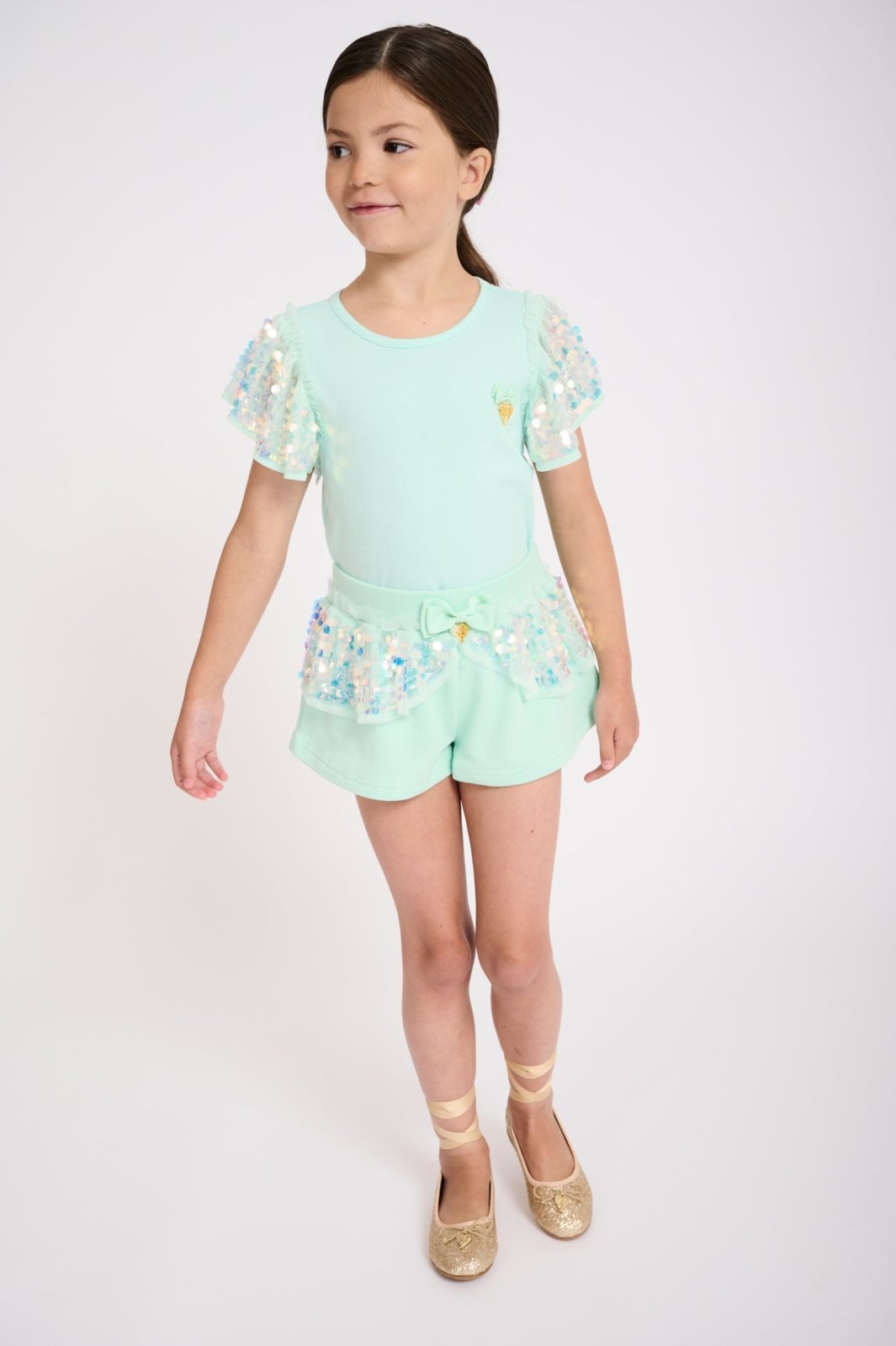 Angel's Face Girls Lindsey PEPPERMINT Sequin Shorts | HONEYPIEKIDS 