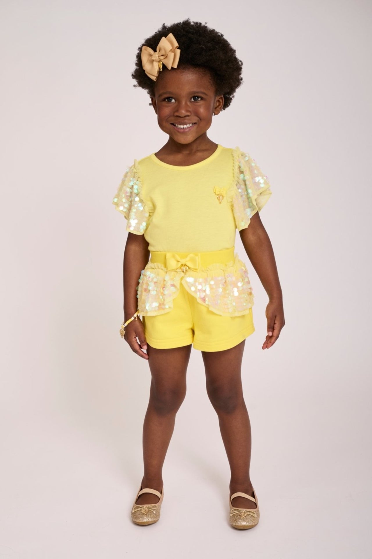 Angel's Face Girls Louise LEMON Sequin Shoulders Top | HONEYPIEKIDS 