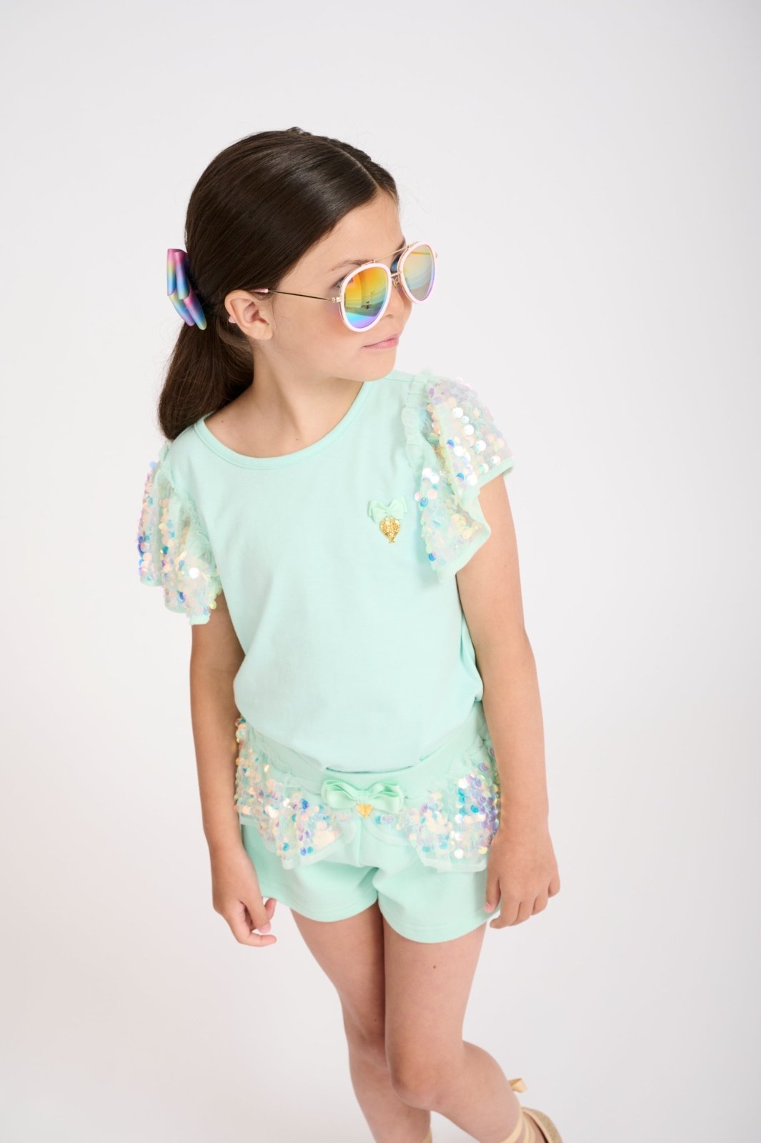 Angel's Face Girls Louise PEPPERMINT Sequin Shoulders Top | HONEYPIEKIDS 
