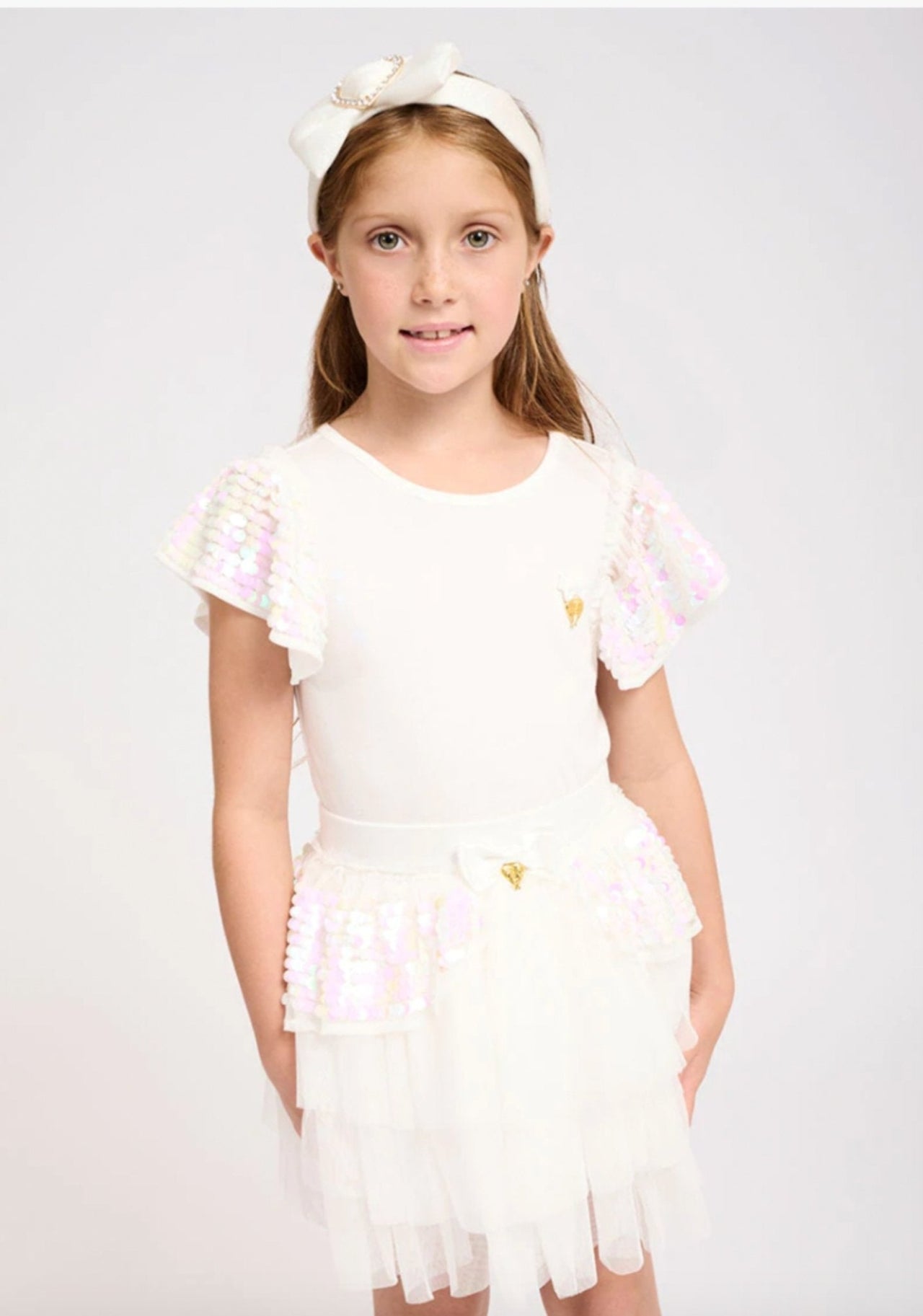 Angel's Face Louise Sequin Shoulders Top - Snowdrop | HONEYPIEKIDS 