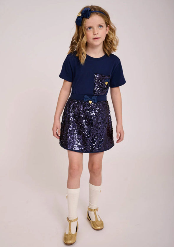 HONEYPIEKIDS | Angel's Face Girls Marjorie Navy Sequin Pocket Shirt