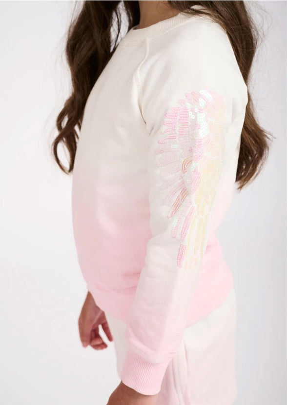 Angel's Face Girls Tamsin Dip Sweatshirt In White and Fairy Pink | HONEYPIEKIDS | 