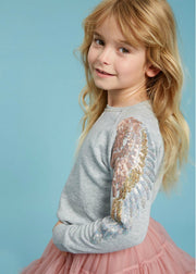 Angel's Face Girls Wings Flo Long Sleeve Sweat Top in Grey Marl | HONEYPIEKIDS 