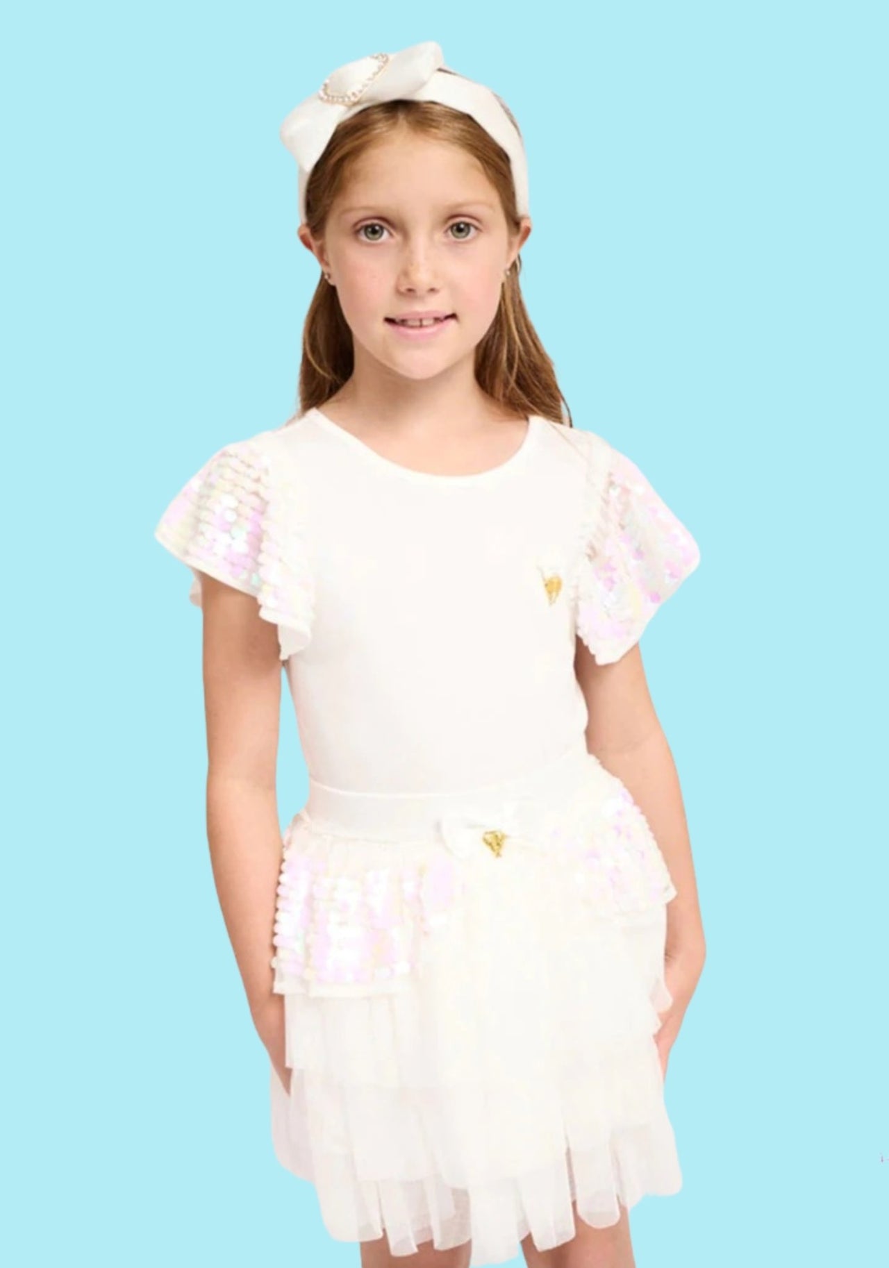Angel's Face Sequin Ziggy Skirt - Snowdrop | HONEYPIEKIDS 