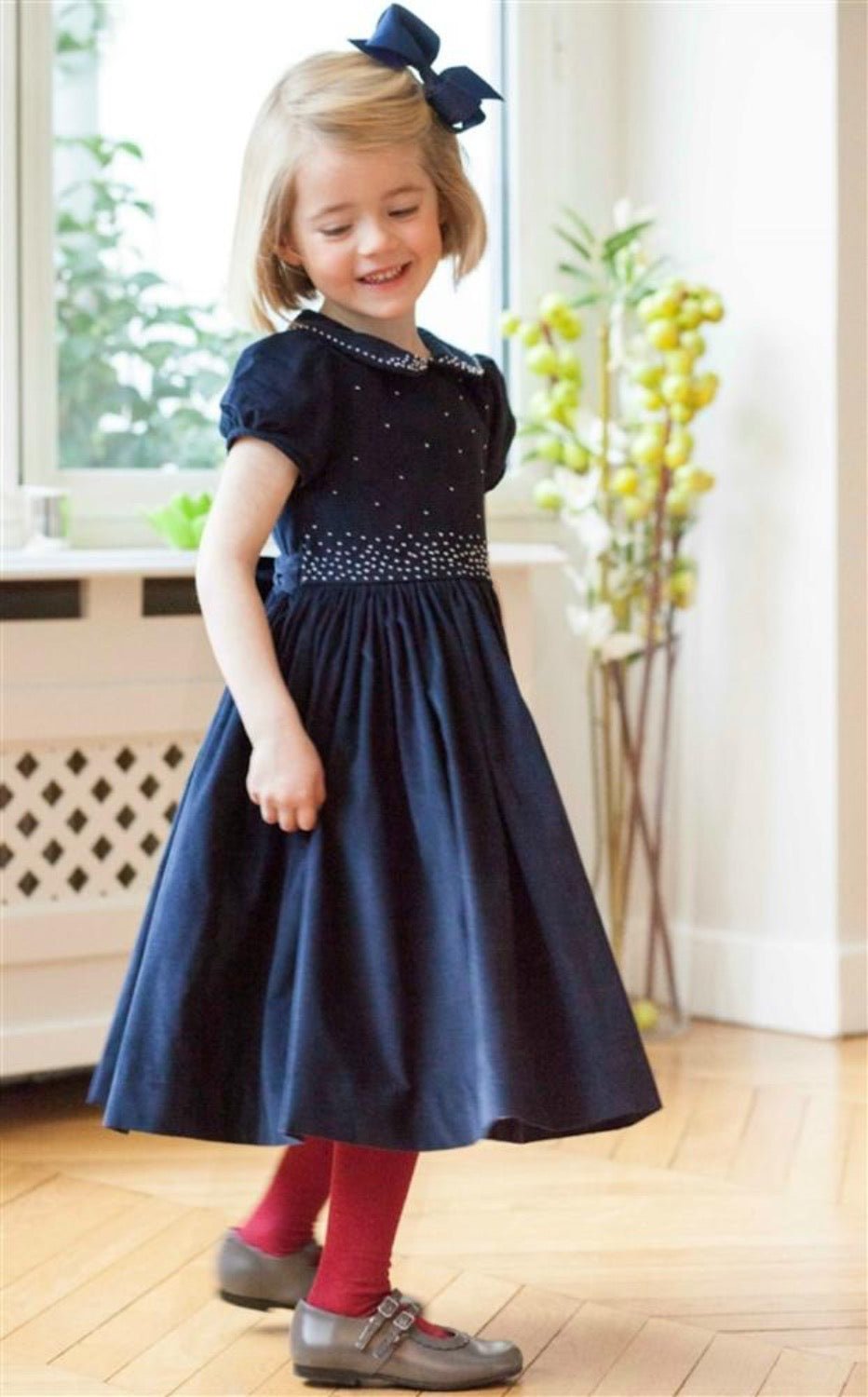 Antoinette Paris ANASTASIA NAVY HAND SMOCKED DRESS | HONEYPIEKIDS 