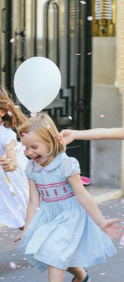 Antoinette Paris Blue Princess Charlotte Hand Smocked Dress | HONEYPIEKIDS 