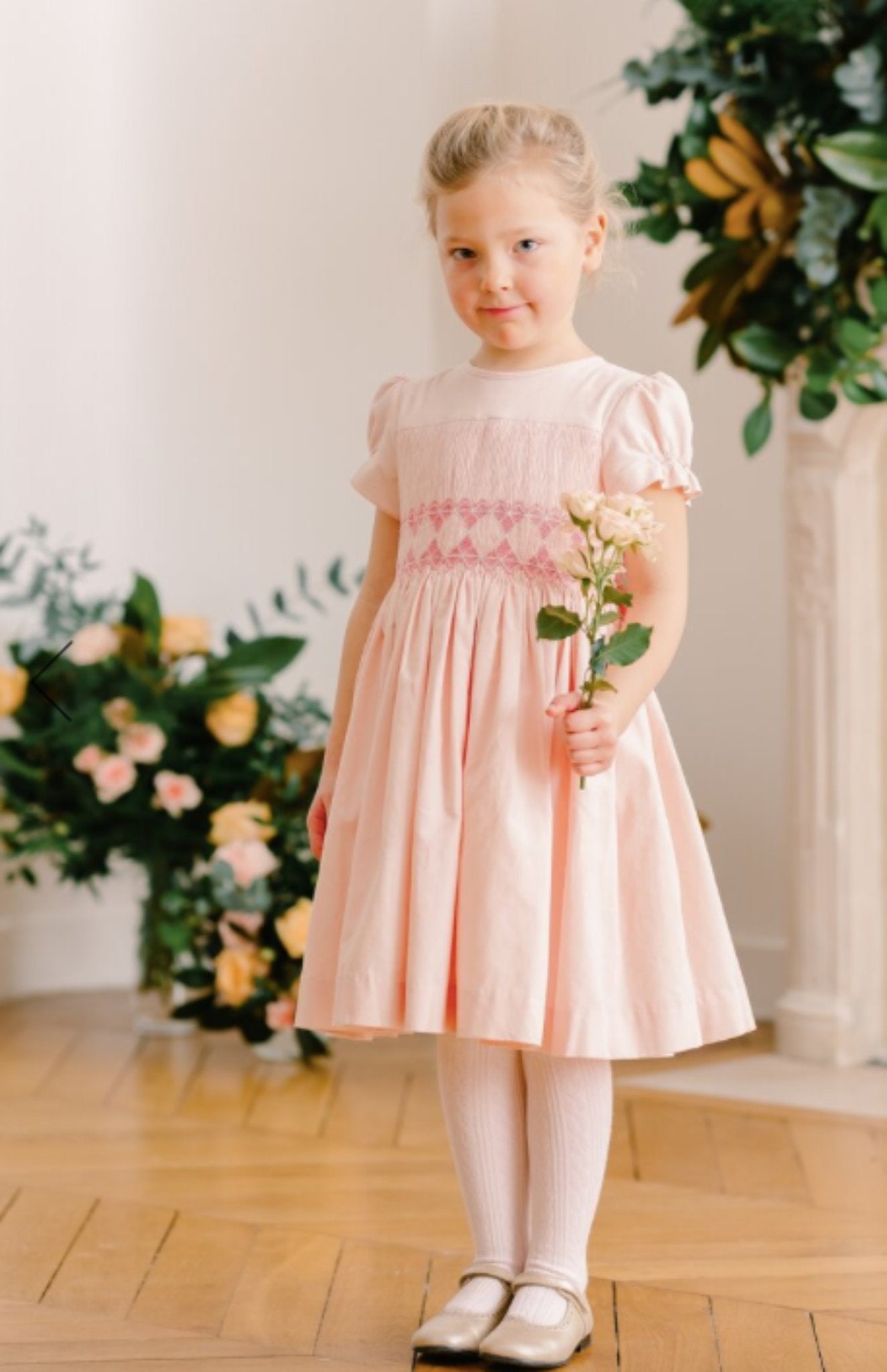 Antoinette Paris Infant & Little Girls INES Pink Corduroy Hand Smocked Dress