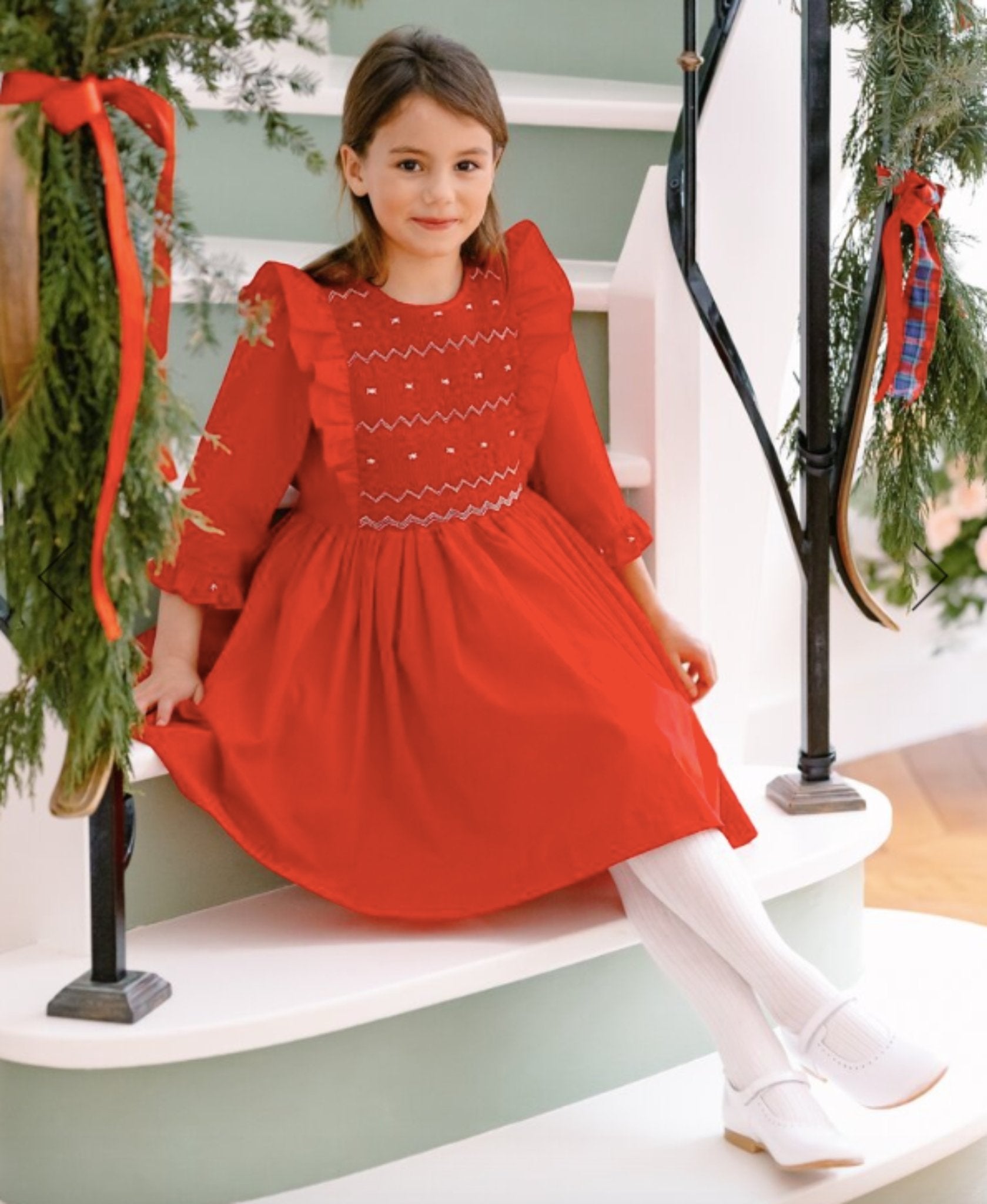 Antoinette Paris Girls Red Alexandra Hand Smocked Dress