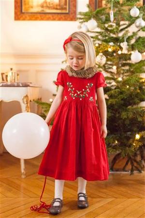Antoinette Paris Infant SCARLET RED HAND SMOCKED DRESS | HONEYPIEKIDS 