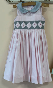 Antoinette Paris infant & Toddler Elizabeth Hand Smocked Dress In Pink and Grey | HONEYPIEKIDS 
