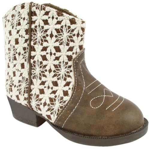 Baby Deer Little Girls Tan Crochet Western Boots | HONEYPIEKIDS 